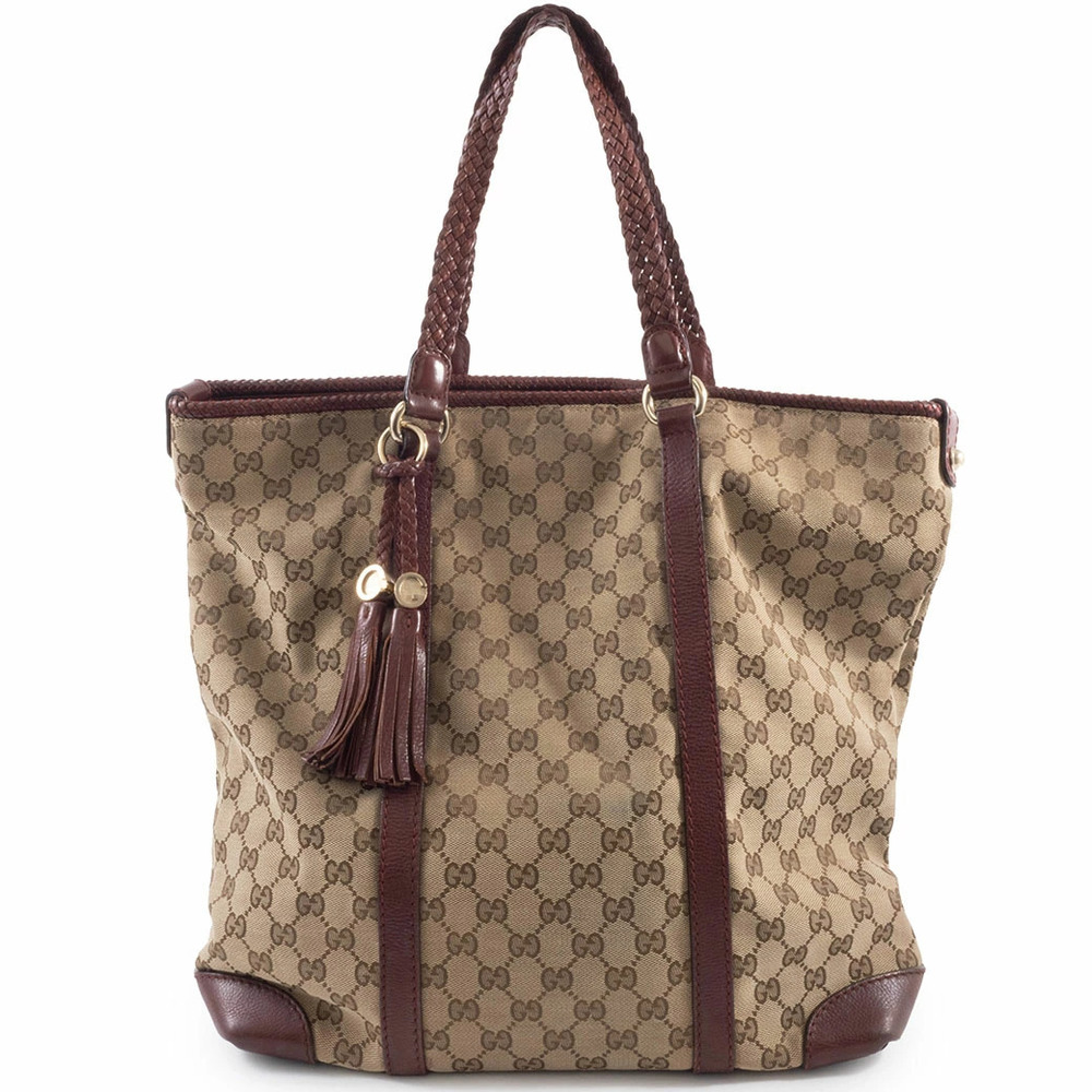 Gucci tote bag GG canvas beige brown Marrakech tassel charm